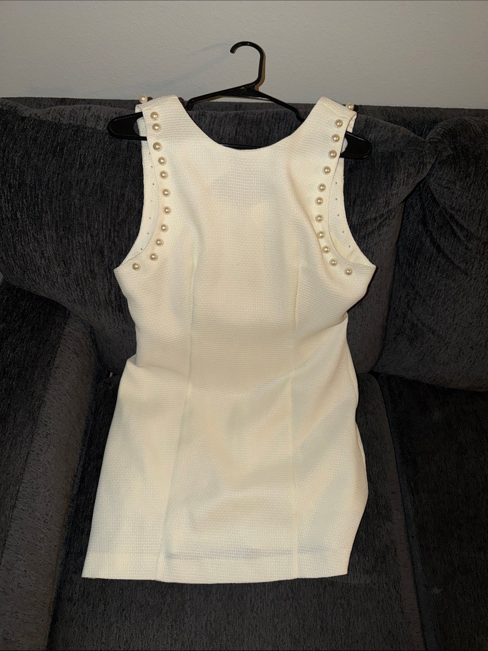 Sleeveless Pearl-Trim White Bodycon Dress